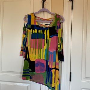 Unusual multi color cold shoulder top